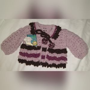 Pink brown maroon wool blend baby cardigan sweater 3-6mo